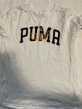 Puma White Tee with Black Logo at Neck